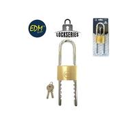 Edm Candado en laiton 60 mm avec arc réglable 67-167 mm, doré et chromé, blister 2 clés