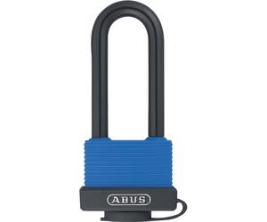 Cadenas extérieur ABUS 70IB/50HB80 Aqua Safe - Corps laiton, anse inox longue 9 mm 80 mm, Cylindre à goupilles, Niveau ABUS 6 Noir/Bleu