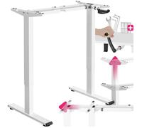 tectake® Cadre de Bureau réglable en Hauteur 84-129 cm, avec Manivelle | Structure en Acier laqué époxy, réglable en Hauteur et Largeur, Capacité 70 kg, Patins plastique, Stabilité absolue, blanc
