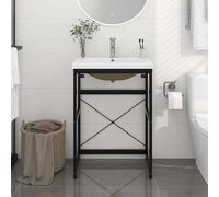 vidaXL Cadre de lavabo de salle de bain vasque à encastrer Noir Fer, cadre de lavabo, meuble de salle de bain, cadre console de lavabo