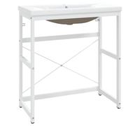 Cadre de Lavabo de Salle de Bain avec Vasque à Encastrer Blanc Fer | Fer enduit de poudre, céramique émaillée, trop-plein intégré, nettoyage au chiffon humide, salle d'eau