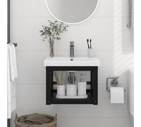vidaXL Cadre de lavabo de salle de bain mural Noir 79x38x31 cm Fer