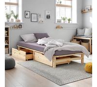 Cadre de lit 100x200 cm avec 2 tiroirs Sommier à lattes bois massif Homestyle4u