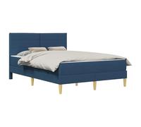 Cadre de lit 140 x 200 cm bleu avec matelas en mousse et sommier à lattes | Contreplaqué robuste, pieds en plastique tournés, sommier fixe, matelas inclus, nettoyage facile