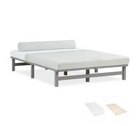Lit double 140x200 matelas bois gris