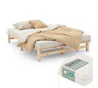 Lit double 140x200 matelas bois naturel