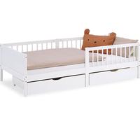Cadre de lit 90x200 cm avec 2 Tiroirs Lit enfant Blanc Lit en bois Lit simple Lit à barreaux Sommier Lit bébé