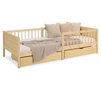 Cadre de lit 90x200 cm avec 2 Tiroirs Lit enfant Naturel Lit en bois Lit simple Lit à barreaux Sommier Lit bébé