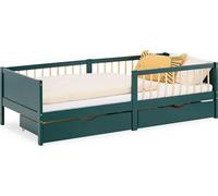Cadre de lit 90x200 cm avec 2 Tiroirs Lit enfant Vert Lit en bois Lit simple Lit à barreaux Sommier Lit bébé
