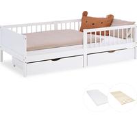 Cadre de lit 90x200 cm avec Matelas 2 Tiroirs Lit enfant Blanc Lit en bois Lit simple Lit à barreaux Sommier Lit bébé