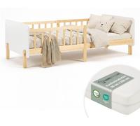 Cadre de lit 90x200 cm avec Matelas Lit enfant Blanc Lit en bois Pin Massif Lit simple Lit à barreaux Sommier à lattes Lit bébé