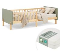 Cadre de lit 90x200 cm avec Matelas Lit enfant Vert Lit en bois Pin Massif Lit simple Lit à barreaux Sommier à lattes Lit bébé