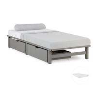 Lit simple 90x200 matelas 2 tiroirs bois gris