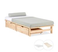 Cadre de lit 90x200 Simple Matelas 2 Tiroirs en Bois Massif Sommier Homestyle4u