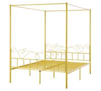 Cadre de lit à baldaquin en métal SucceBuy (queen size), design élégant avec tête de lit minimaliste, structure robuste en lattes d'acier, espace de rangement supplémentaire sous le lit, matelas à res