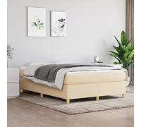 Cadre de lit à lattes crème 140x200 cm tissu Literie sommier lattes renforcé pour chambre à coucher châssis de lit avec pieds robustes soutien stable ferme tissu respirant durable déco maison