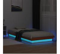 Cadre de lit à LED bois massif - VIDAXL - 90x190 cm - Brun - Bois de pin massif - Lumières LED RVB - Connecteur USB