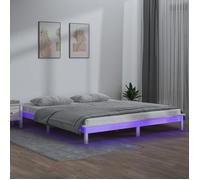 Cadre de lit à LED - vidaXL - 200x200 cm - Blanc - Bois de pin massif - Lumières LED RVB - Connecteur USB