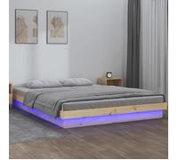 Cadre de lit - AKOZON - 160x200 cm - Bois massif - LED multicolores - 2 places