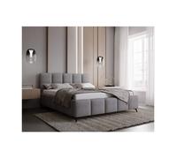 Cadre de lit avec coffre NIKO en tissu bouclette - Gris clair - Dimensions du couchage : 160 x 200 cm