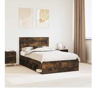 Cadre de lit avec matelas - vidaXL - Chêne fumé - Pin massif - 135x190 cm - Grand espace de stockage - Avec tiroir