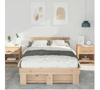 Cadre de lit avec tête de lit 140 x 190 cm en bois de pin massif marron - 1 personne - Entretien facile - Sommier à lattes_FR70168