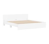 Cadre de Lit avec Tête de Lit Blanc 193 x 203 cm en Bois d'Ingénierie | Sommier à lattes fixe, pieds surélevés, circulation d'air, matelas non inclus, assemblage tournevis