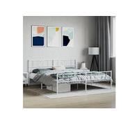 Cadre de Lit avec Tête de Lit et Pied de Lit, Lit de Double avec Sommier à Lattes, Lit Adulte avec Rangement Chambre, Moderne, Blanc 180x200 cm Métal