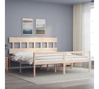 vidaXL Lit pour personne âgée et tête de lit 200x200 cm bois massif, lit pour personnes âgées, cadre de lit, lit double, lit haut, lit bois G