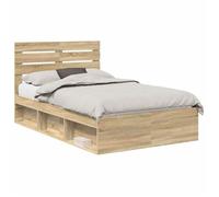 Cadre de lit avec tête de lit - vidaXL - Sonoma - Pin massif - 120x190 cm - 196x123x100 cm - Poids maximal 200 kg