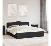 Cadre de lit avec tiroir Noir en Bois d'ingénierie 200 x 200 cm avec Grande tête de lit, Rangement intégré 6 tiroirs, Montage Autonome, Design Moderne pour Chambre paisible et Fonctionnelle