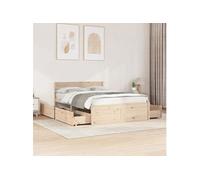vidaXL Cadre de lit avec tiroirs 135x190 cm Bois de pin massif, meuble de chambre à coucher, sommier, lit en bois, lit, lit 3282357 Marron G