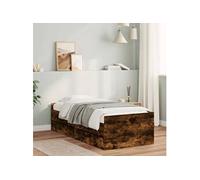 vidaXL Cadre de Lit avec Tiroirs, Lit Simple avec Sommier à Lattes, Lit Adulte de Chambre, Moderne, Chêne Fumé 90x190 cm 3207354 Marron G