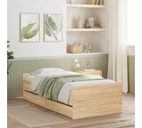 vidaXL Cadre de lit 3207387 – Lit simple avec tiroirs, sommier à lattes, chêne Sonoma 75x190 cm