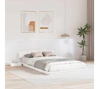 Cadre de lit Blanc en Bois 120 x 190 cm avec Table de Nuit, Design Moderne rectangulaire, mobilier Chambre pour 2 Personnes, Support jusqu'à 200 kg, Facile à Assembler et Entretenir