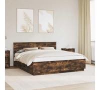 Cadre de lit chêne fumé 200 x 200 cm Bois d'ingénierie avec tête de lit réglable, Bandes LED Multicolores, Port USB intégré, Design Moderne pour Chambre Confortable et Ambiance Cosy