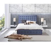 Cadre de lit classique Bleu Lit rembourré Design Hôtel Châssis Textile Double