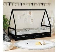 Cadre de lit d enfants tiroirs noir 90x190cm bois de pin massif Noir G