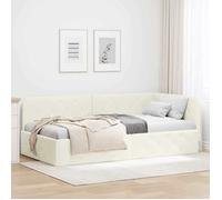 Cadre de lit d'angle en velours - CLOUD - 90x190 cm - Crème - Design en L - Double fonctionnalité