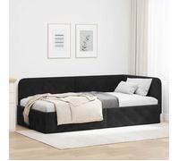 Cadre de lit d'angle en velours - CLOUD - 90x190 cm - Noir - Design en L - Double fonctionnalité - Cadre en contreplaqué