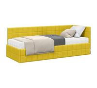 Cadre de lit d'angle en Velours Jaune avec Matelas Mousse 80x200 cm, Cadre contreplaqué Durable, tête de lit Murale, lit étroit intérieur Moderne Confortable