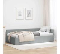 Cadre de lit d'angle Gris Clair en Tissu 100 x 200 cm, Design Moderne en L, Robuste contreplaqué et Bois, lit Double Fonction canapé, idéal Chambre et