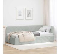 Cadre de lit d'angle Gris Clair en Velours 90 x 200 cm avec accoudoir réversible, Design en L, Convertible canapé-lit pour Chambre Moderne et Cosy