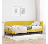 Cadre de lit d'angle Jaune en Velours avec Matelas Mousse 200x100 cm, Structure Bois contreplaqué Stable, Design Moderne pour Chambre, canapé Convertible, Confort Moyen et Durable