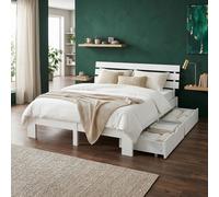 Cadre de Lit Double 140x200 Sommier à Lattes 2 Tiroirs en Bois Blanc Homestyle4u