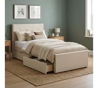 Cadre de Lit Double 90x200 Rembourré Beige Tiroirs Sommier à Lattes Homestyle4u