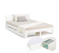 Homestyle4u Lit en bois 140 x 200 cm avec espace de rangement, sommier à lattes, matelas