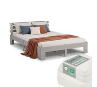 Cadre de Lit double en bois 180x200 avec 2 matelas à ressorts gris Homestyle4u