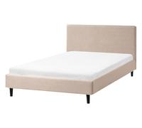Cadre de Lit Double en Tissu 120 x 200 cm Sommier à Lattes Pieds en Bois Beige