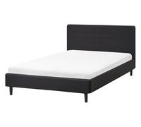 Cadre de Lit Double en Tissu 120 x 200 cm Sommier à Lattes Pieds en Bois Noir
